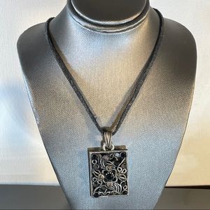 Faux Black Onyx Rhinestone Silver Tone Necklace